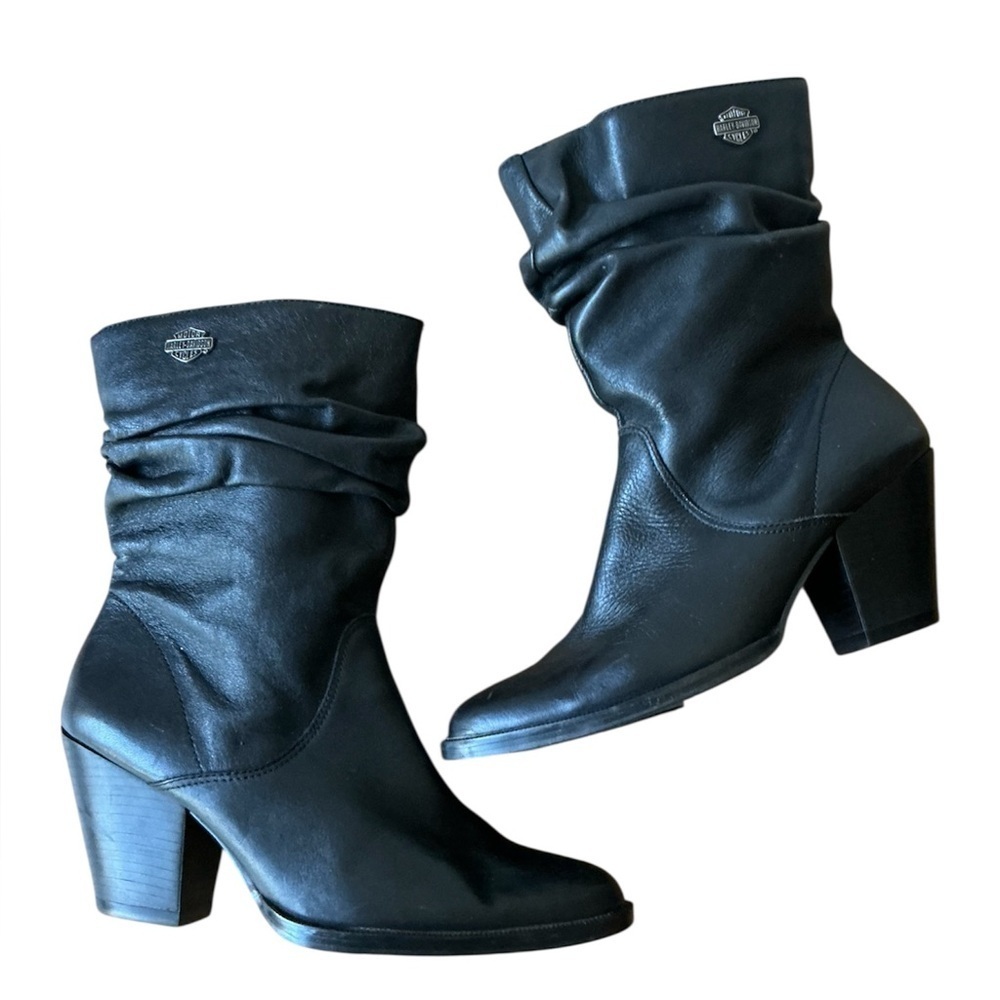 Harley Davidson Black Slouchy Leather Boots Size 7.5